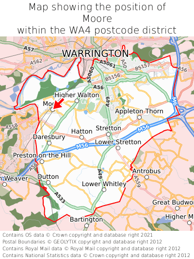 Map showing location of Moore within WA4