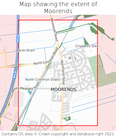 Map showing extent of Moorends as bounding box