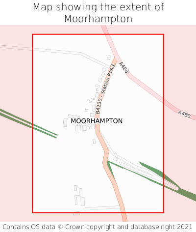 Map showing extent of Moorhampton as bounding box