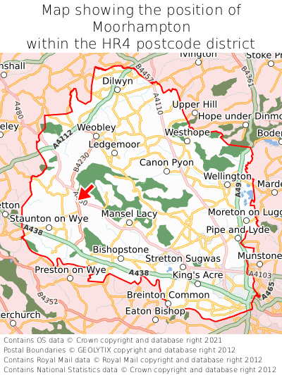 Map showing location of Moorhampton within HR4