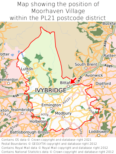 Map showing location of Moorhaven Village within PL21