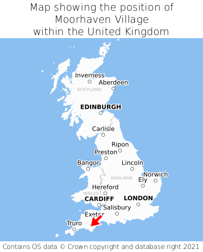 Map showing location of Moorhaven Village within the UK