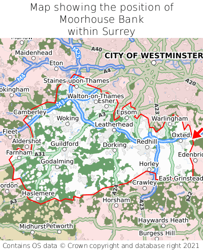Map showing location of Moorhouse Bank within Surrey