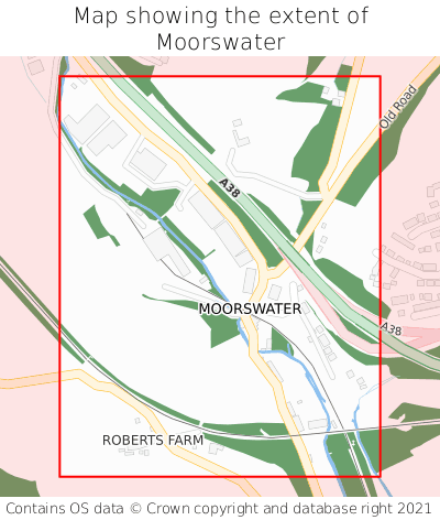 Map showing extent of Moorswater as bounding box