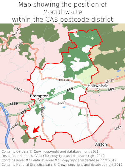 Map showing location of Moorthwaite within CA8
