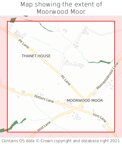 Map showing extent of Moorwood Moor as bounding box