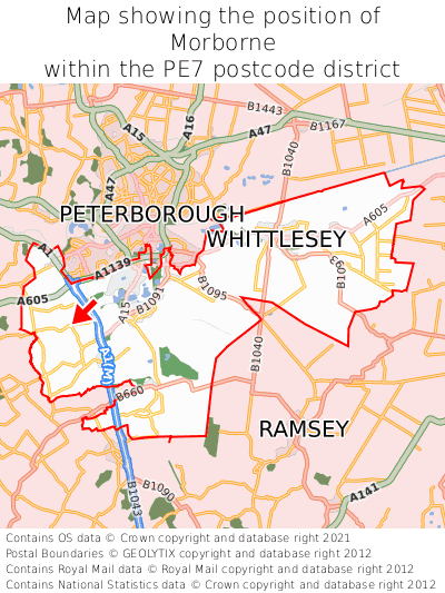 Map showing location of Morborne within PE7