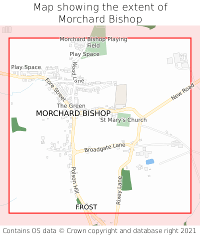 Map showing extent of Morchard Bishop as bounding box