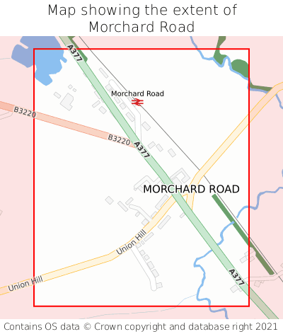 Map showing extent of Morchard Road as bounding box