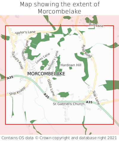 Map showing extent of Morcombelake as bounding box