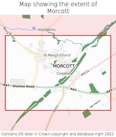 Map showing extent of Morcott as bounding box