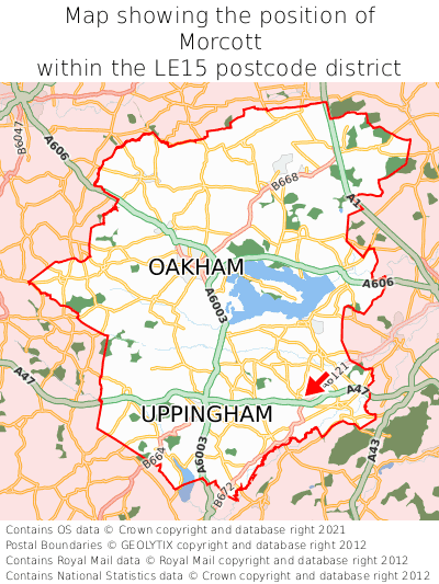 Map showing location of Morcott within LE15