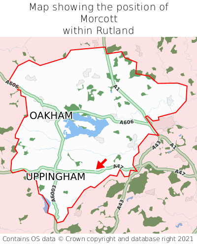 Map showing location of Morcott within Rutland