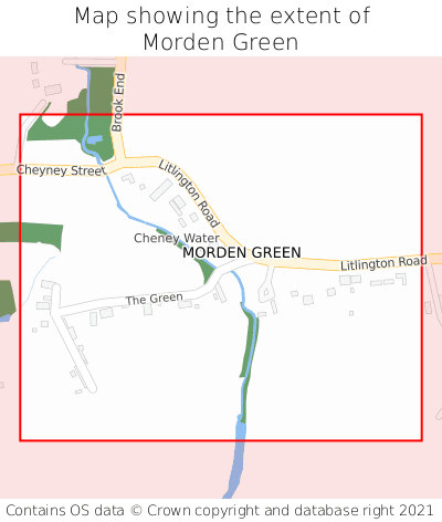Map showing extent of Morden Green as bounding box