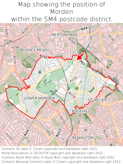 Map showing location of Morden within SM4