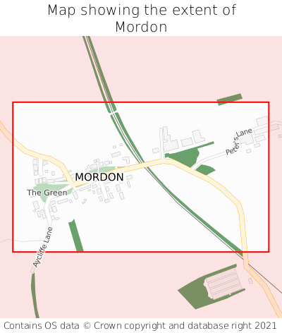 Map showing extent of Mordon as bounding box