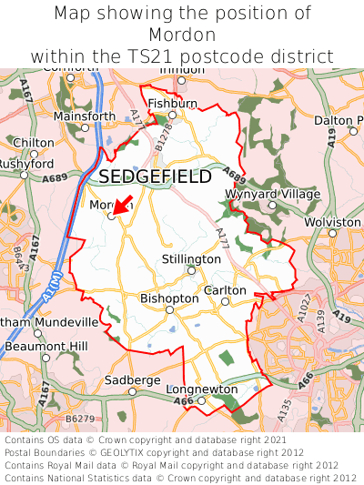 Map showing location of Mordon within TS21