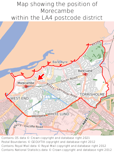 Map showing location of Morecambe within LA4