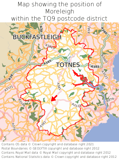 Map showing location of Moreleigh within TQ9