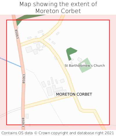 Map showing extent of Moreton Corbet as bounding box