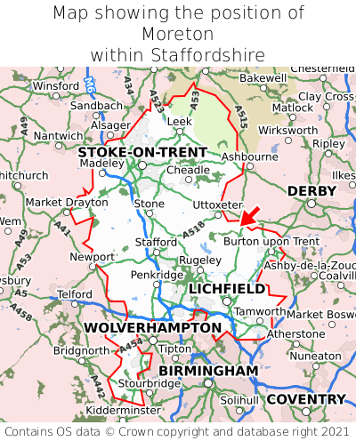 Map showing location of Moreton within Staffordshire