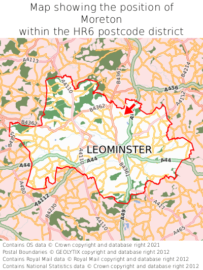 Map showing location of Moreton within HR6