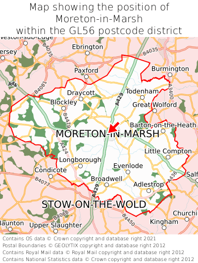 Map showing location of Moreton-in-Marsh within GL56