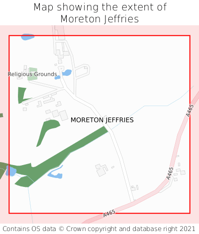 Map showing extent of Moreton Jeffries as bounding box