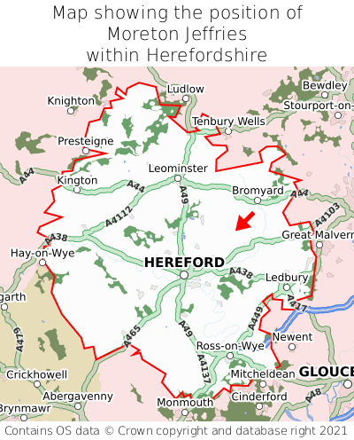 Map showing location of Moreton Jeffries within Herefordshire