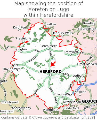 Map showing location of Moreton on Lugg within Herefordshire