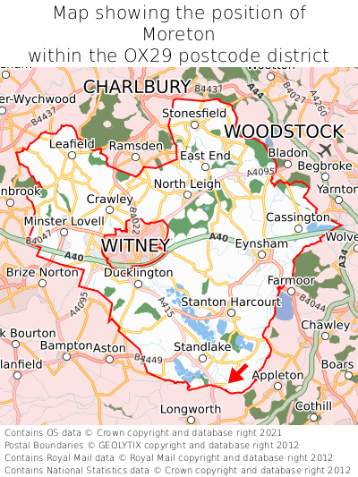 Map showing location of Moreton within OX29