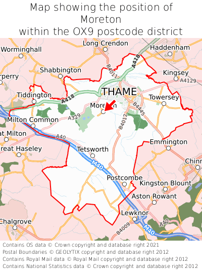 Map showing location of Moreton within OX9