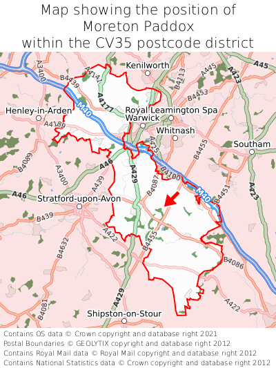 Map showing location of Moreton Paddox within CV35