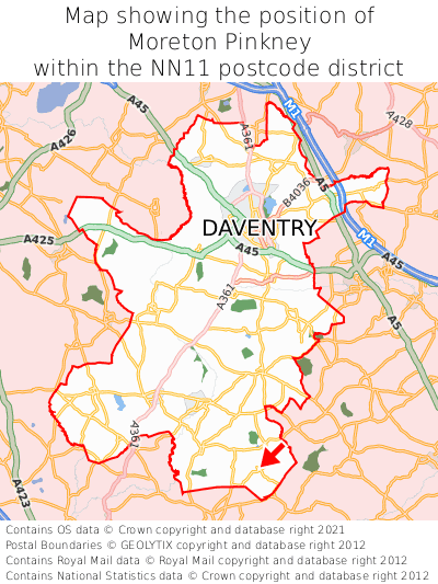 Map showing location of Moreton Pinkney within NN11