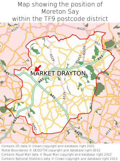 Map showing location of Moreton Say within TF9