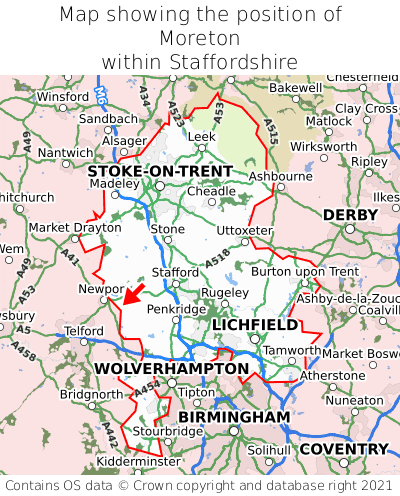 Map showing location of Moreton within Staffordshire