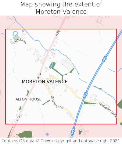 Map showing extent of Moreton Valence as bounding box