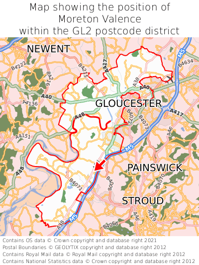 Map showing location of Moreton Valence within GL2