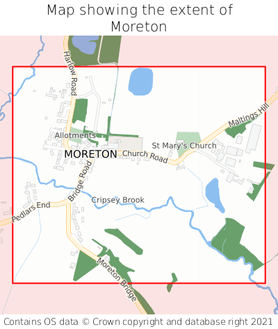 Map showing extent of Moreton as bounding box