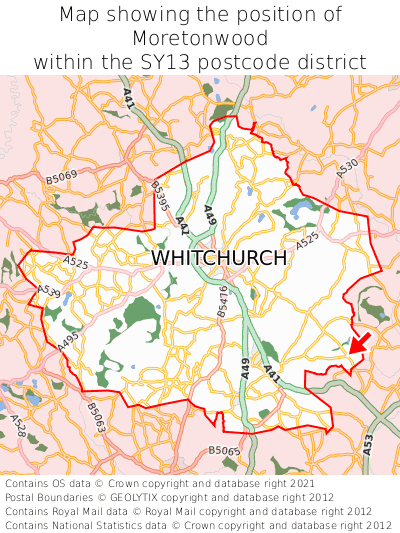 Map showing location of Moretonwood within SY13