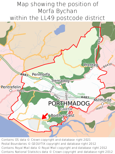 Map showing location of Morfa Bychan within LL49