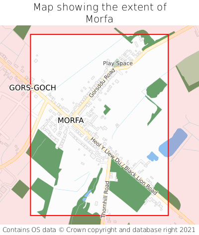 Map showing extent of Morfa as bounding box
