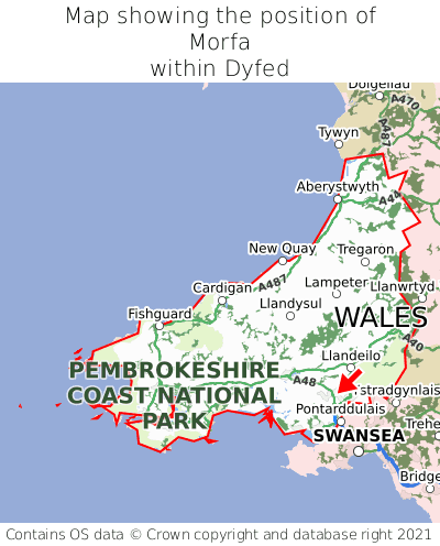Map showing location of Morfa within Dyfed