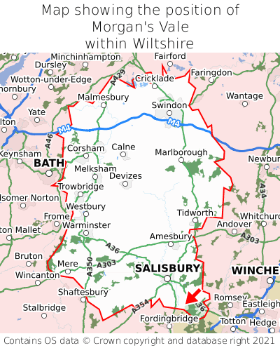 Map showing location of Morgan's Vale within Wiltshire