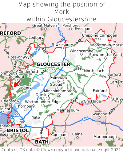 Map showing location of Mork within Gloucestershire