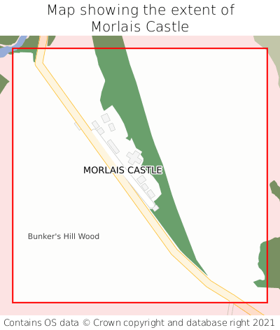 Map showing extent of Morlais Castle as bounding box
