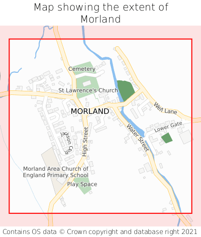 Map showing extent of Morland as bounding box