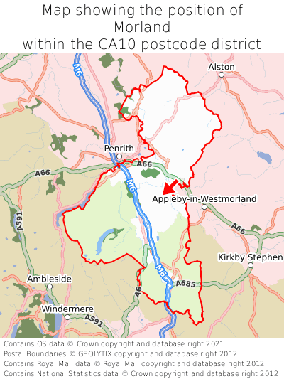 Map showing location of Morland within CA10