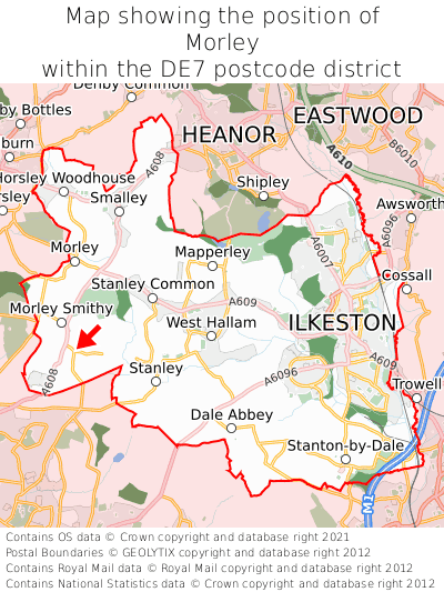 Map showing location of Morley within DE7