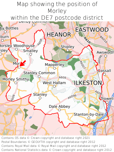 Map showing location of Morley within DE7